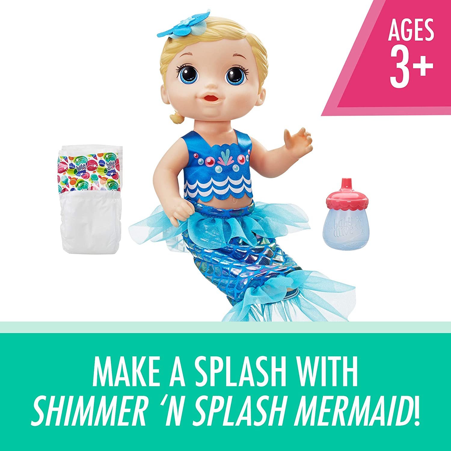 Baby Alive: Shimmer 'n Splash Mermaid 14-Inch Doll Brown Hair, Green Eyes Kids Toy for Boys and Girls - image 4 of 8