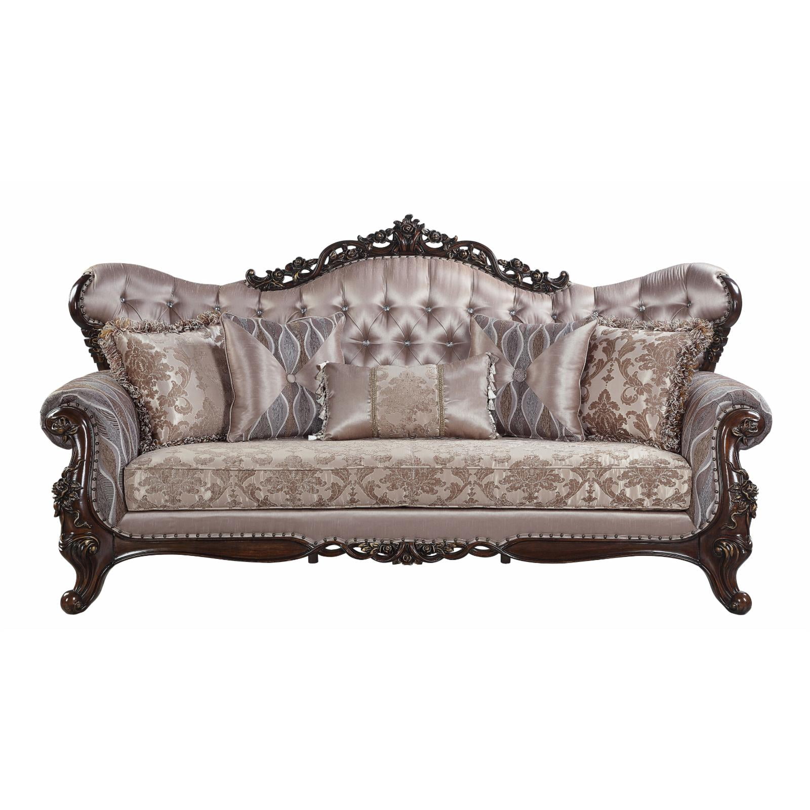 LV00809 - Sofa w/5 Pillows, Fabric & Antique Oak Finish - Benbek