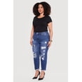 thumbnail image 2 of Women's Plus Size WAX Patch Distressed High Waist Slim Straight Jeans, 2 of 4