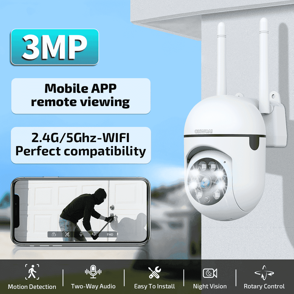 BoyKeep, 1080P Security Camera Outdoor, 360¬∞ Pan/Tilt, Color