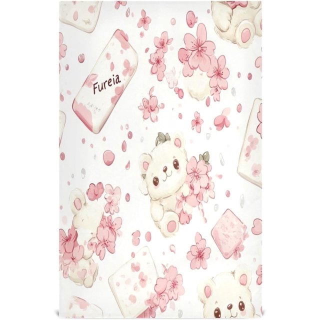 Cute P'ink Teddy Bear White Drying Rags for Dishes, 28x18 Kitchen Absorbent Towels Polyester Tea Towels
