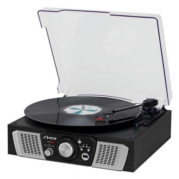 Victor Lakeshore 5-in-1 Hybrid Bluetooth Turntable System w USB and RCA Output (Black)