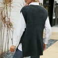 thumbnail image 4 of Black, Loose Fit, Split Hem, Pure Color, Size M V-Neck Sleeveless Knit Vest, 4 of 6
