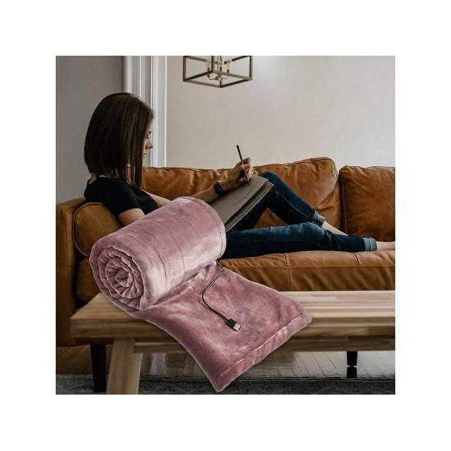 Mistaha Flannel Usb Electric Blanket Heated Shawl Throw 55x31 Inch 3 Gears Multipurpose Warm Pink