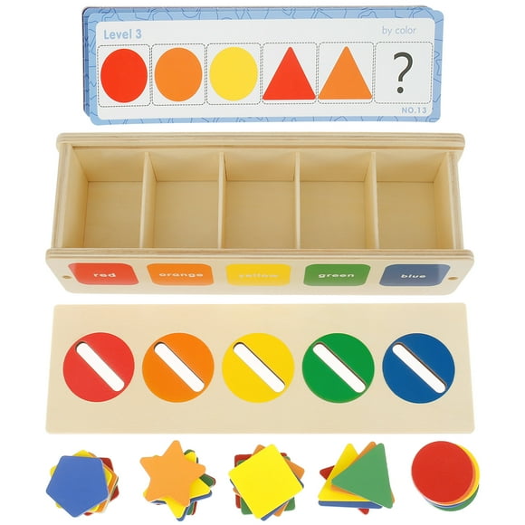 Montessori Toys Wooden Shape Sorting Box with 25 Geometric Blocks Early Educational Color Matching Box Toy Assorted Shape Sorter Toy Colorful Shape Learning Sensory Toys for Baby Toddler Boy Girl