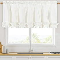 Alishomtll White Ruffle Valance Curtains Rod Pocket Window Drapes Light Filtering 52"W×18"L
