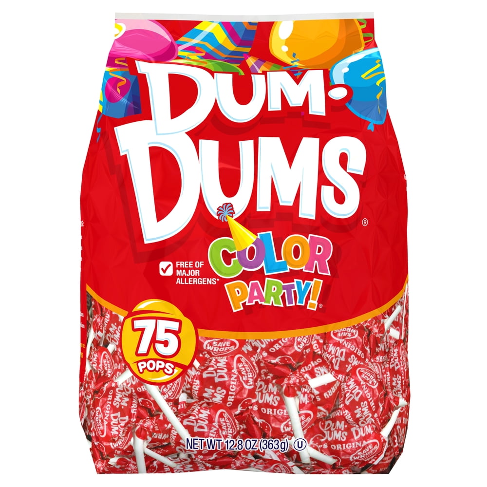 Dum Dums Color Party Lollipops, Red, Strawberry Flavor, 12