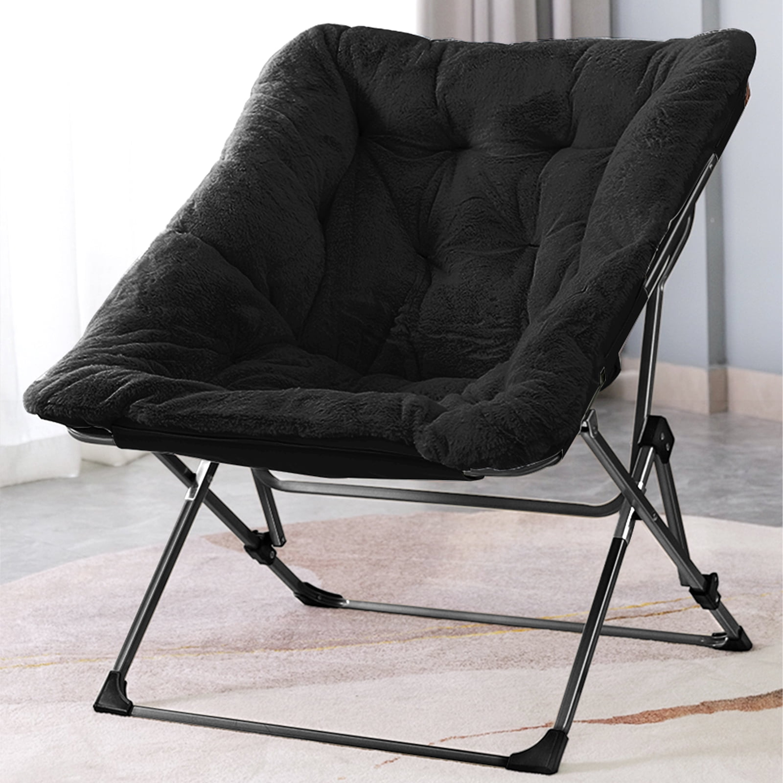 OAKHAM Comfy Saucer Chair, Foldable Faux Fur Lounge Chair for Bedroom