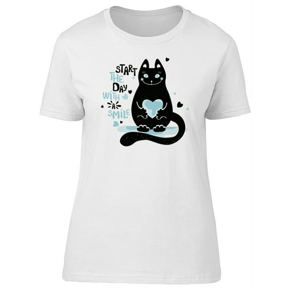 Black Cat With A Blue Heart T-Shirt Women -Image by Shutterstock, Female Medium