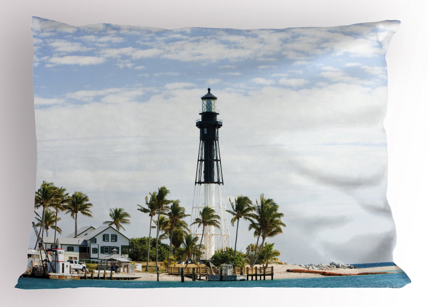 Beautiful Beach Lighthouse Nautical Microfiber Printed Shams Blue Standard Size 