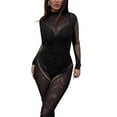thumbnail image 6 of hirigin Women 2 Piece Outfits, Trendy Long Sleeve Sheer Mesh Patchwork Bodysuit + Flare Pants Set, 6 of 9