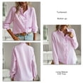 thumbnail image 6 of Frill Trim Button Up Blouse Plain Color Casual Fitted Splicing Turtleneck Long Sleeve Blouse Pink M, 6 of 6