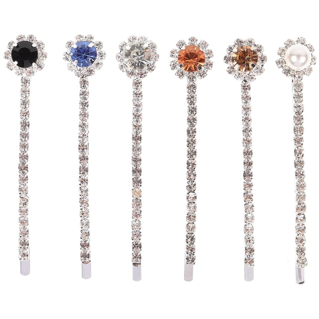 6 pinzas para el pelo con diamantes de imitación (blanco, azul, negro, cristal, perla amarilla, 1 unidad cada uno)