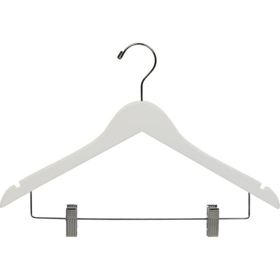The Great American Hanger Company White Wooden Combo Hanger with Clips (Case of 100)