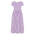 thumbnail image 3 of Otqutp Kids Girls Short Sleeve Stripe Dress Children Summer Casual Loose Dresses Cute Holiday Long Maxi Dress with Pockets 2-12 Years Old(Purple-b,3-4 Years), 3 of 3