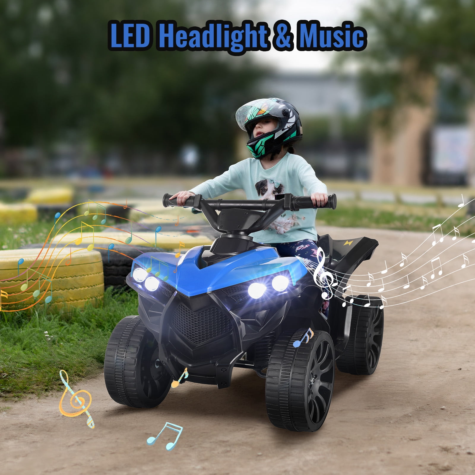 Arlopu Kids Ride-on ATV, Toddler Ride On Car Toy, Electric Motorcycle with 4 Wheels, Headlights & Music