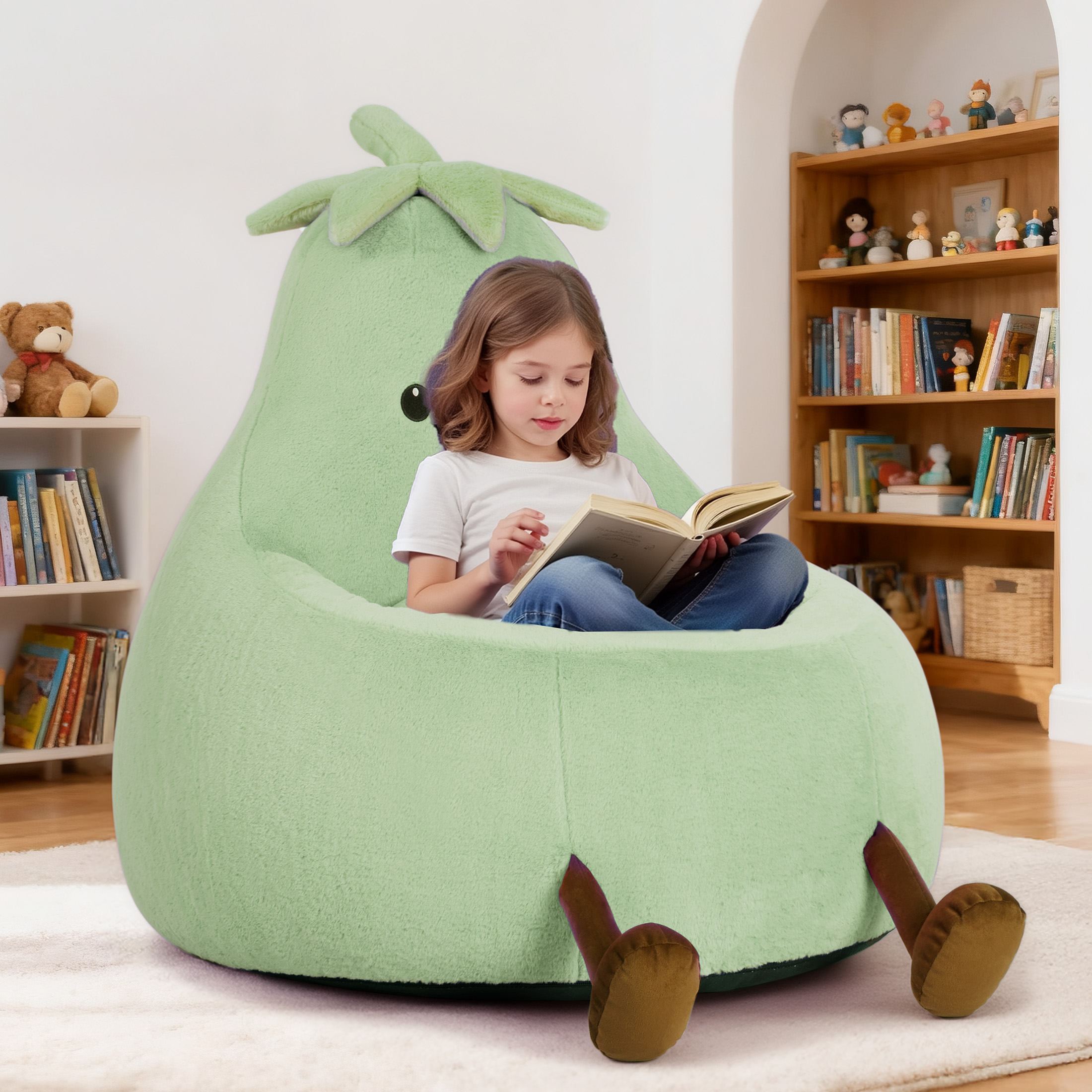 edx Eggplant Bean Bag Chair for Kids, Green photo 2