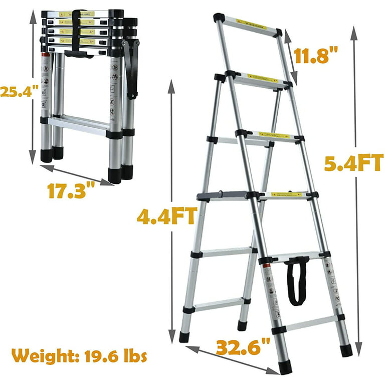 4+5 Step Ladder Aluminum 4.4FT Telescoping Ladder Lightweight Portable  A-Frame Ladders with Arm-Design, 330lbs Load Capacity Widen Step Pedal  Folding Step Ladder 