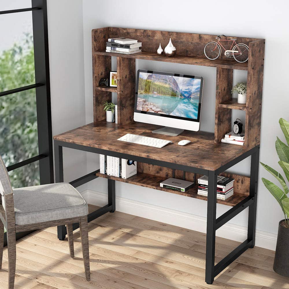 Writing Desk Gaming Desk Workstation Tribesigns Brown Computer Desk with Hutch 