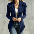 thumbnail image 7 of Women Suede Fringe Jacket Lapel Long Sleeve Open Front Western Coat with Tassel Trim Casual Slim Outerwear for Autumn, 7 of 7