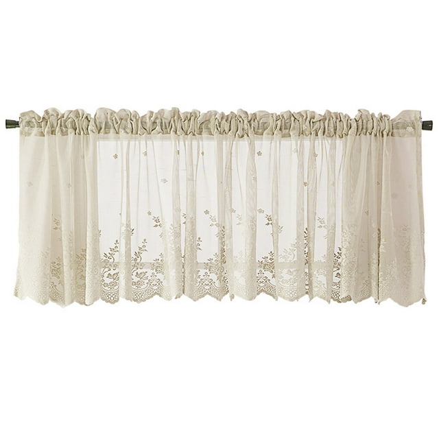 Dalazy Lace Cafe Kitchen Ruffle Window Drape Valance Semi Transparent Voile Curtains Window Treatment