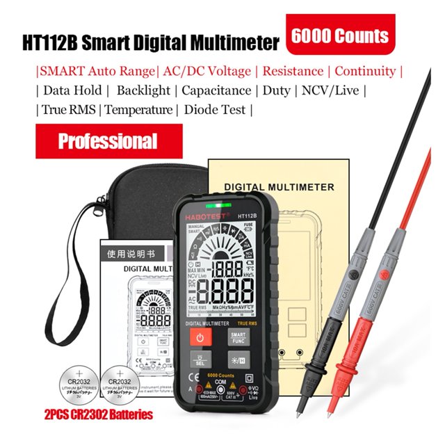 Multimètre Intelligent Professionnel Testeur de Batterie AC DC Voltmètre Numérique RMS Ohm Hz DDM Multimètre Auto, Haute Efficacité