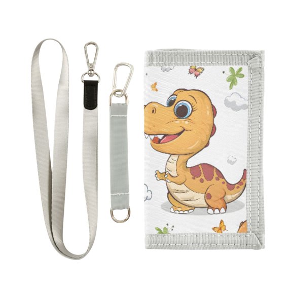 JIALIOU Nylon Trifold Card Wallet with ID Window Zipper Pocket for Men Women Teen Cute Dinosaur and Butterfly