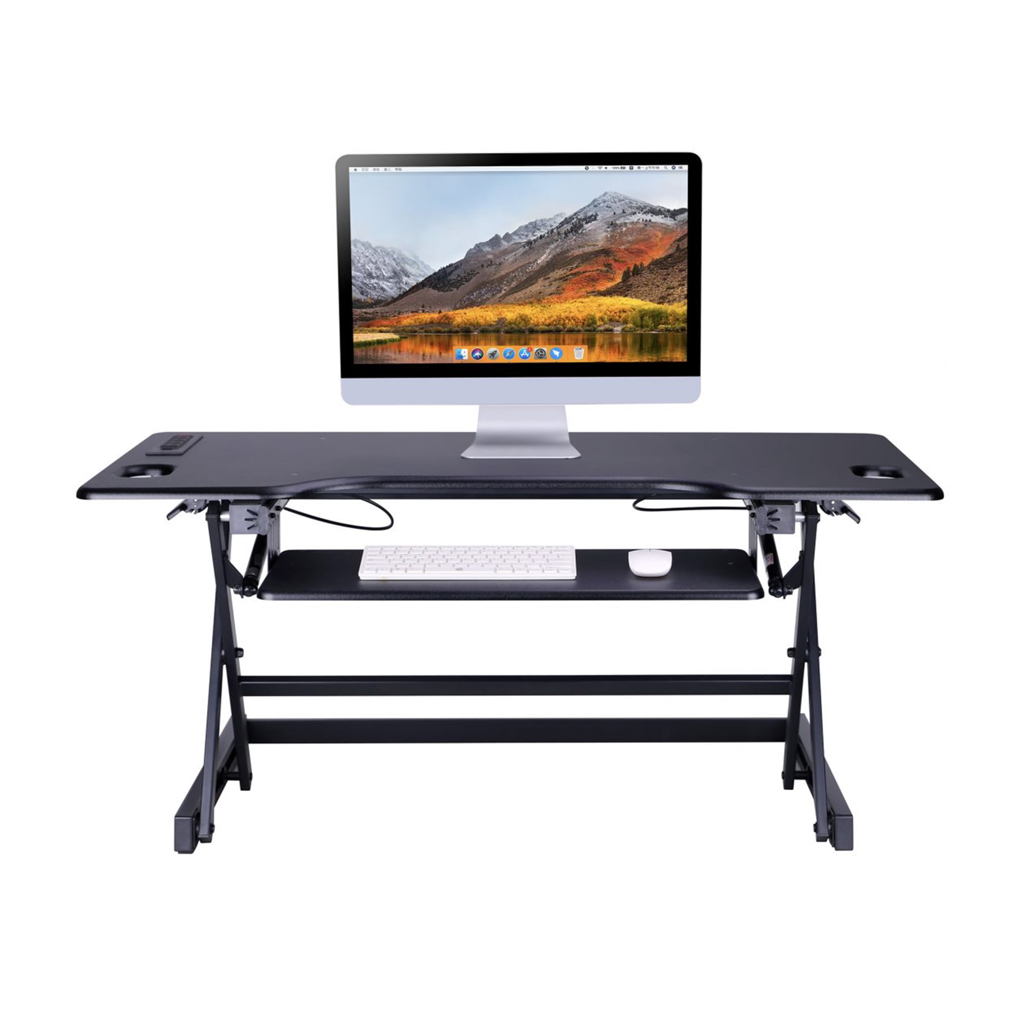 Rocelco 46" Adjustable Standing Desk Converter/Desktop AC USB Charger - Black