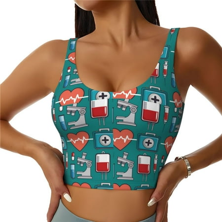 Jgfou Medical Elements Print Womens Sports Bra - Padded Workout Sports Bras Crop Tank Top