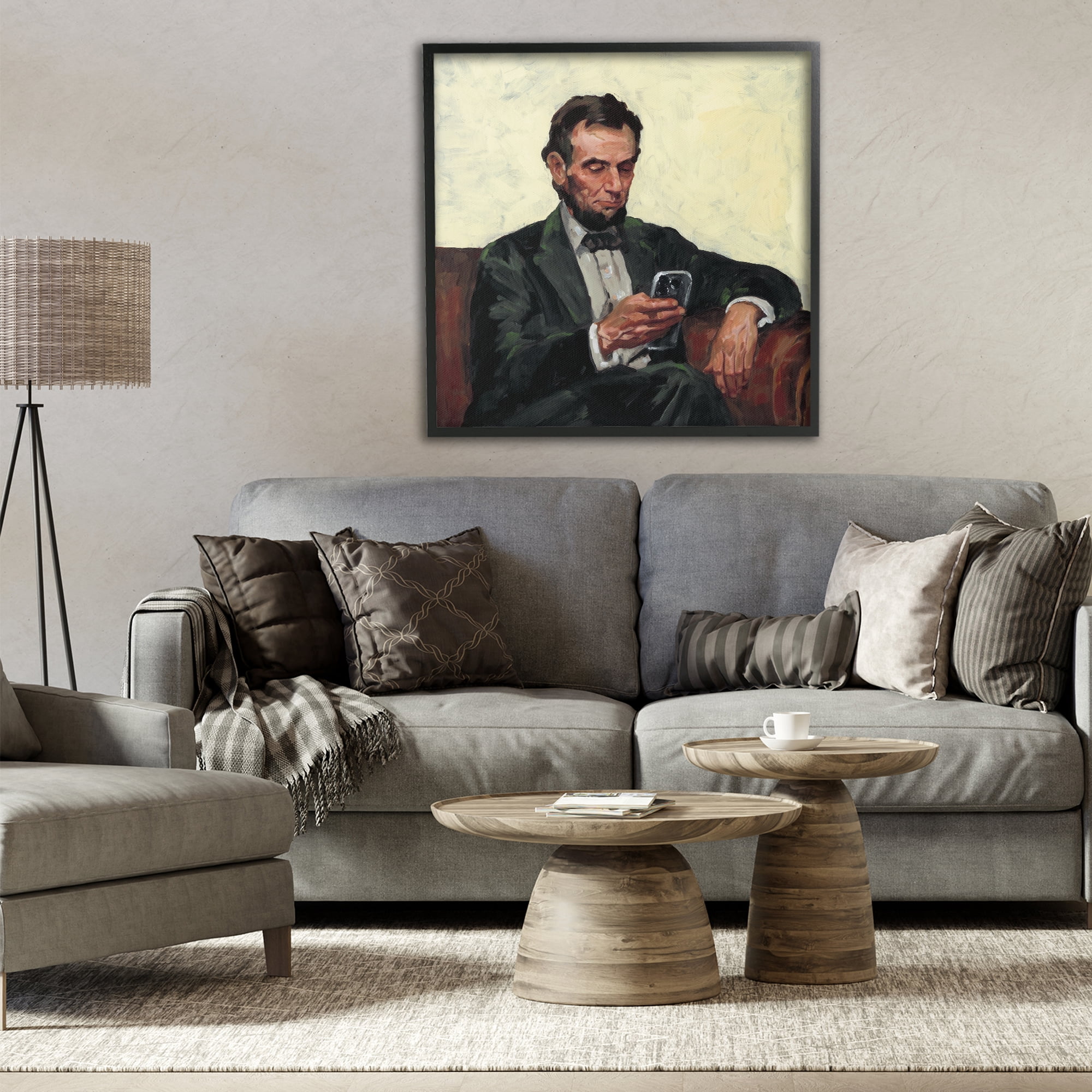 Stupell Industries Abe with Cellphone Black Framed Giclee Art, design by Studio Bautista