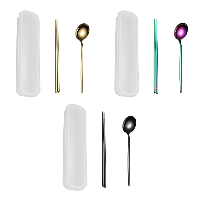 Juego de 3 cucharas y palillos, juego de cucharas y palillos reutilizables de mango largo para el hogar, la cocina o el restaurante