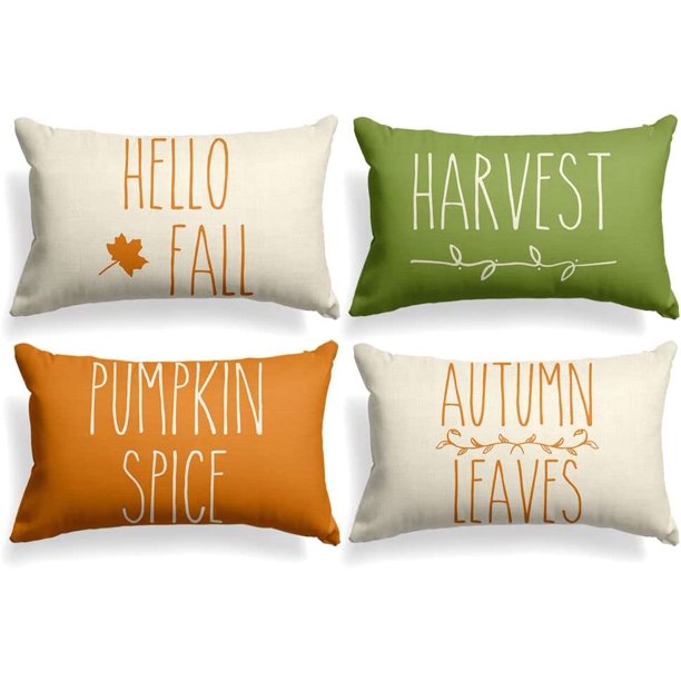 Hello Fall Harvest Pumpkin Spice Thanksgiving Throw Pillow Covers 18 x