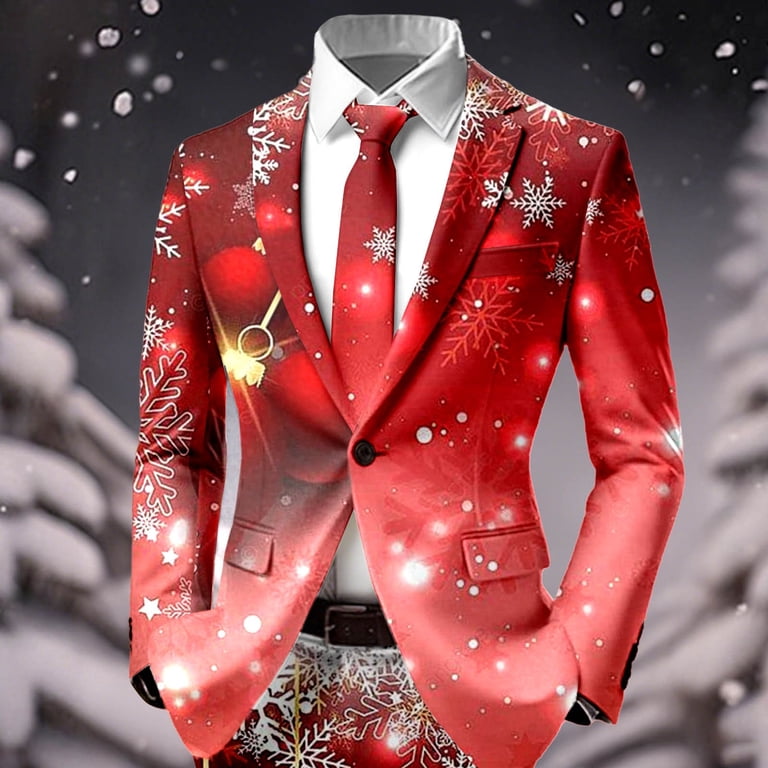 christmas dress pants for men KKBOTIVE Men's Suit Slim Fit Funny Party Outfits Adult Suit and Men's Xmas Jackets Outfit Play Wear 7-Red Size: XXL ads_push_america