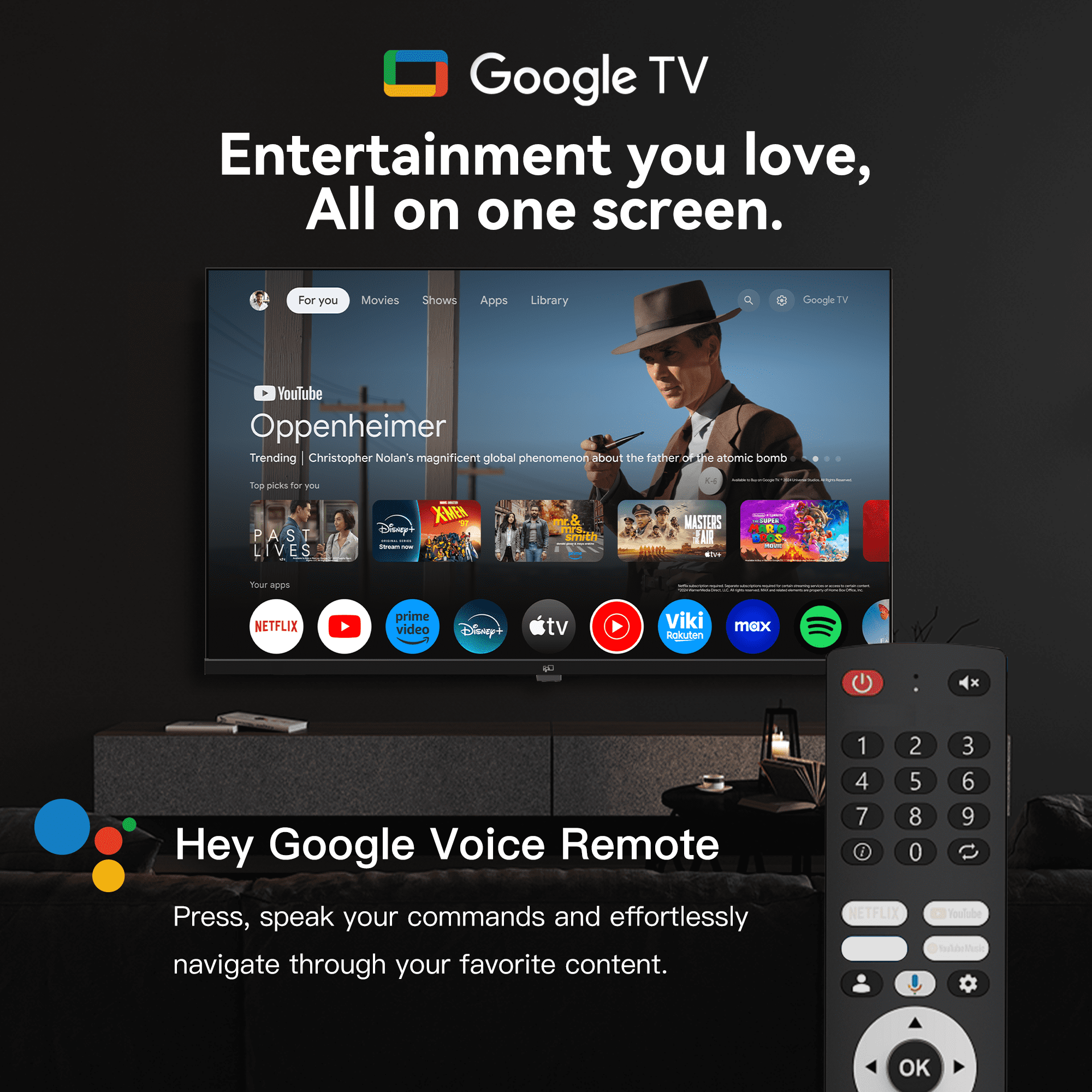 FPD 55-inch Smart TV, 4K UHD Google TV with Google Play Built-in Google Cast , Dolby Audio, Hdr 10, Flat Television with Assistant Voice Control