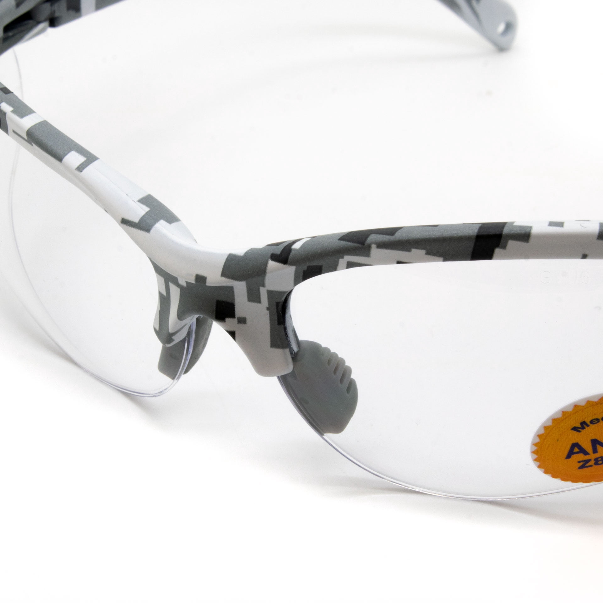 SafetyVU Safety Glasses, Clear Lens, Semi Grey Camo Frame, ANSI Z87.1