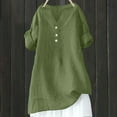 thumbnail image 5 of VISALY Cotton Linen Shirts Oversized Tshirts Dressy Casual V Neck Botton Down Blouses Short Sleeve Tops Tunic Tops Basic Tops Modest Blouses Loose Fit Blouses Breathable Shirts Jn L, 5 of 9