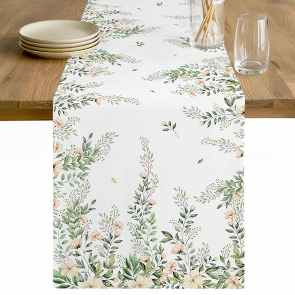 Green Eucalyptus Leaves Table Runner - 72 Inch Long Spring Floral Weeping Farmhouse Cotton and Linen Blended Dress Scarves Farmhouse Table Runner for Kitchen Dining, Coffee Table, 13" x 72"