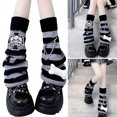 thumbnail image 2 of Harajuku Punk Striped Knitted Leg Warmers Japanese Women Gothic Skull Crosses Long Socks Leggings Boot Cuffs Foot Covers, 2 of 5