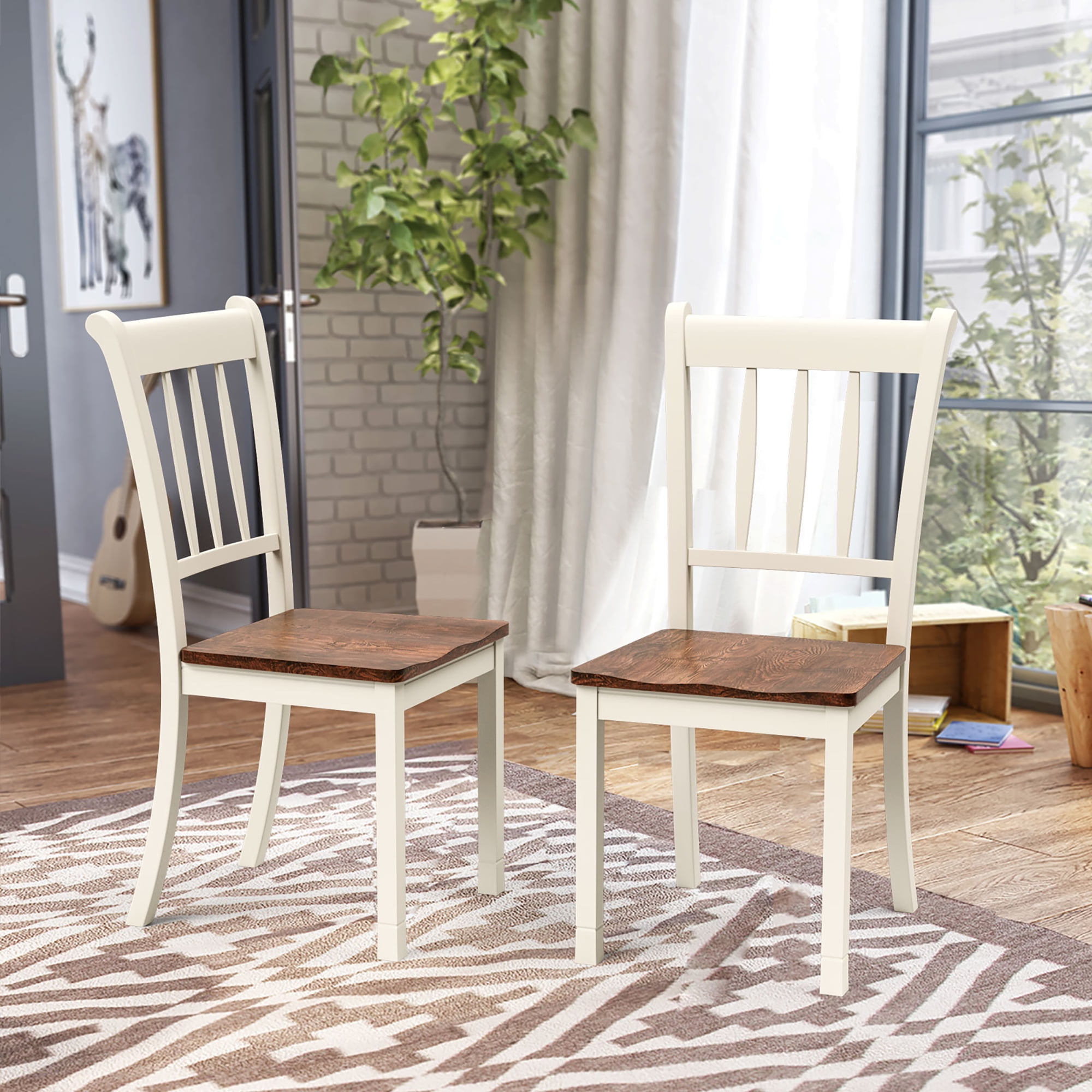 Costway Set of 2 Wood Dining Chair High Back Kitchen Whitesburg Side Chair BlackWhite