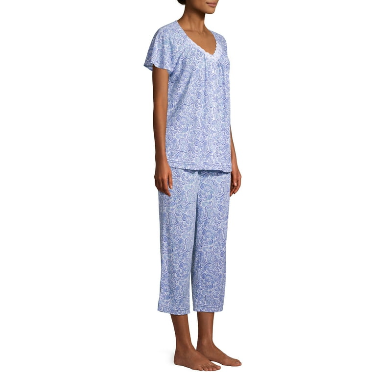 Secret Treasures Women s and Women s Plus Traditional Short Sleeve V Neck Top and Capri Sleep Set Walmart