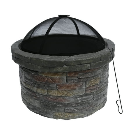 Teamson Home 27" Round Wood Burning Fire Pit, Natural Stone