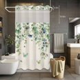thumbnail image 5 of No Hook Sage Green Eucalyptus Shower Curtain with Snap in Liner Set, Weeping Botanical Leaves Linen Waterproof Fabric Bathroom Curtains with See Through Top Window, Hotel Style Stall 54 x 78 Inch, 5 of 9