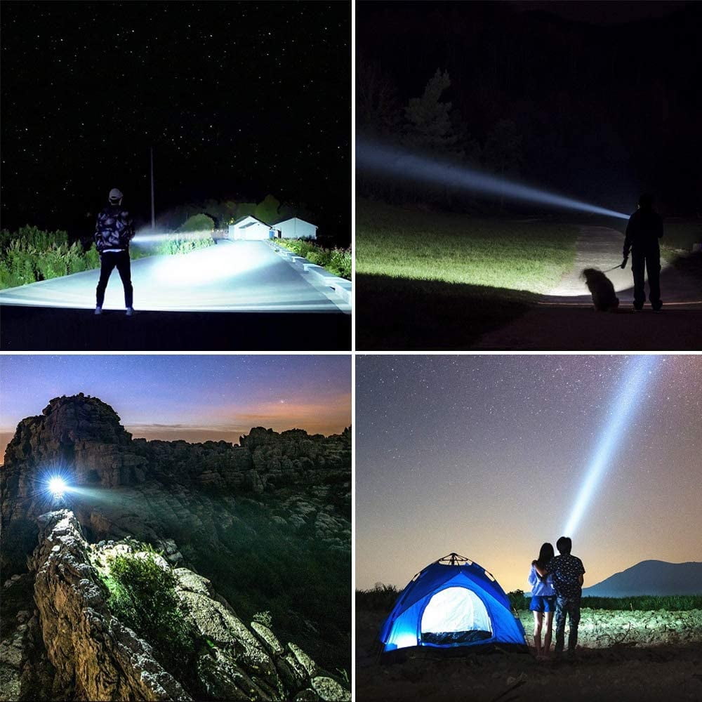 Rechargeable Spotlight, Super Bright 1000,000 LM LED Flashlight Handheld Spotlight 10000mAh Long Lasting Large Flashlight Searchlight and Flood Camping Flashlight with Foldable Tripod Black