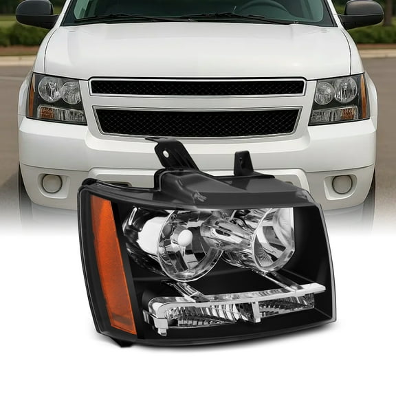 AKKON - Fits 2007-2013 14 Chevy Tahoe Suburban Avalanche Model Black Headlights [Halogen Type] Right Passenger Side