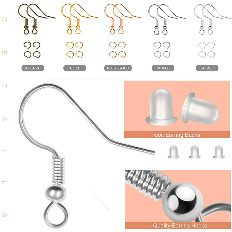 925 Sterling Silver Earring Hooks 120 PCS/60 Pairs, Ear Wires Fish Hooks,  Hypo-allergenic Jewelry Findings Parts with 120 PCS Clear Silicone Earring  Backs Stoppers for DIY Jewelry Making Silver 120