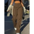 thumbnail image 3 of Lumento Cargo Pants Women's Baggy High Waist Sweatpants Y2K Multi Pockets Straight Hiking Trousers Sports Jogging Cargo Trousers Bottoms Brown L, 3 of 5