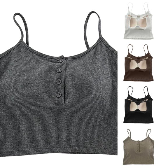 Shelf Bra Camisoles Adjustable Spaghetti Strap Tank Tops Basic Layer Back Cropped Tops