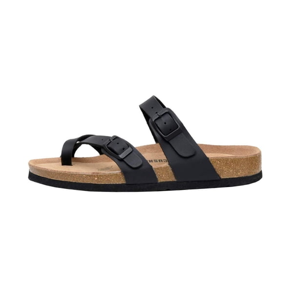 CUSHIONAIRE Sandalia Mujer Luna Plantilla Corcho con +Comfort NAPA NEGRA 8