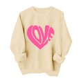 thumbnail image 7 of Crewneck Sweatshirts Valentines Day Tops Womens Long Sleeve Love Heart Printed Loose Pullover Fall Spring Clothes (XS, Beige), 7 of 7
