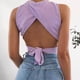 thumbnail image 4 of Camiseta sin mangas de punto acanalado para mujer: lazo en la espalda, diseño corto, espalda sexy, ropa informal., 4 of 5